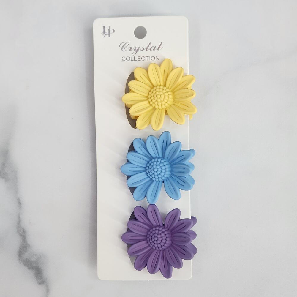 *NEW* 3 pc Daisy Flower Claw Clip Set Pastel Hair Accessories Yellow/Blue/Purple